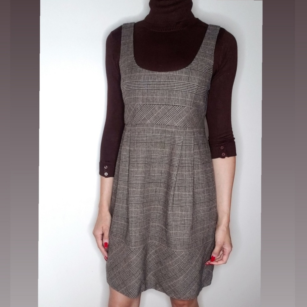 ZARA Basic Brown Houndstooth Jumper Mini Dress S